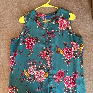 Apt. 9 Teal Floral Sleeveless Blouse